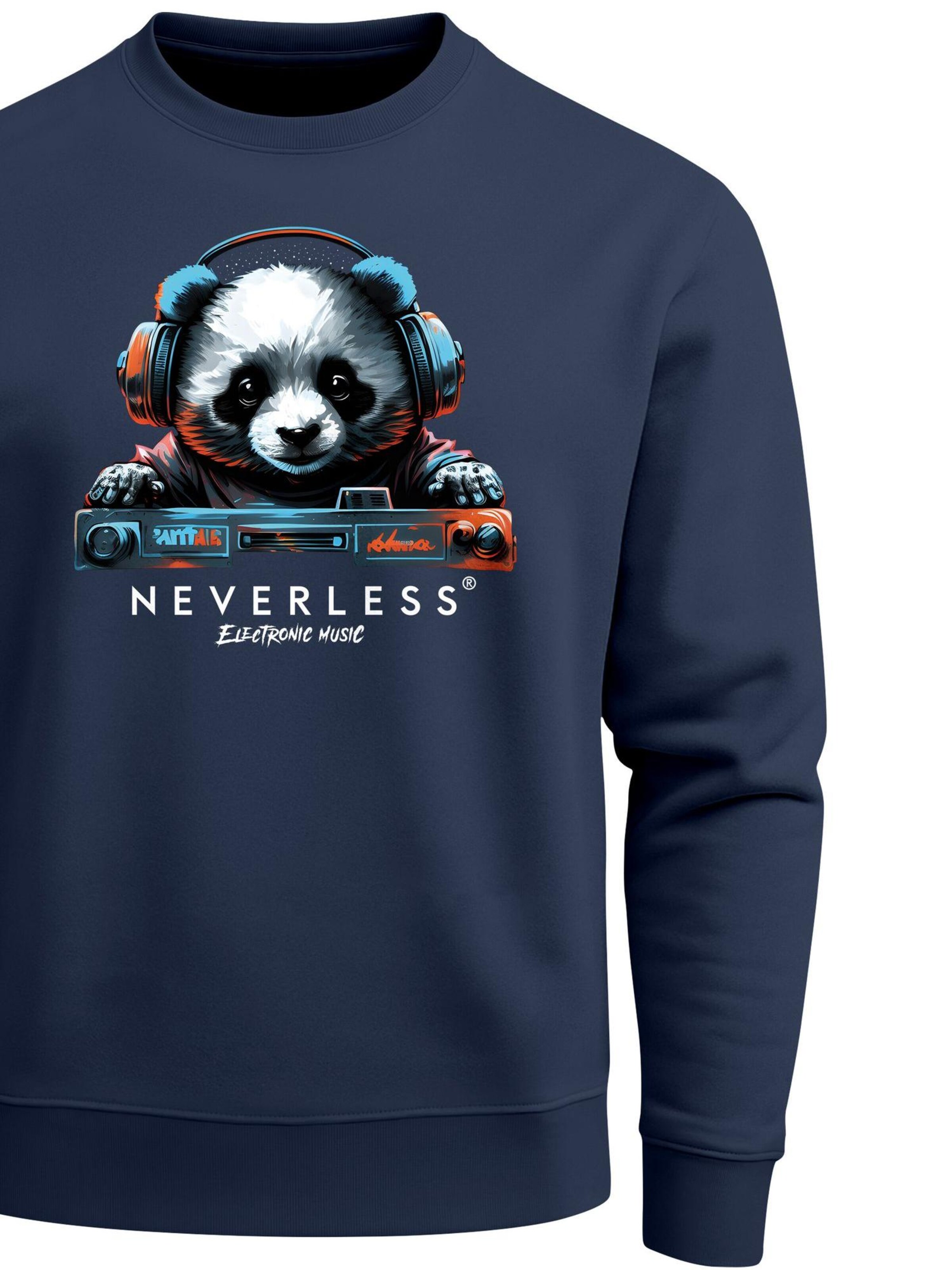 Neverless Sweatshirt 'Panda DJ'‌‌‌‌‌‌ in Blau