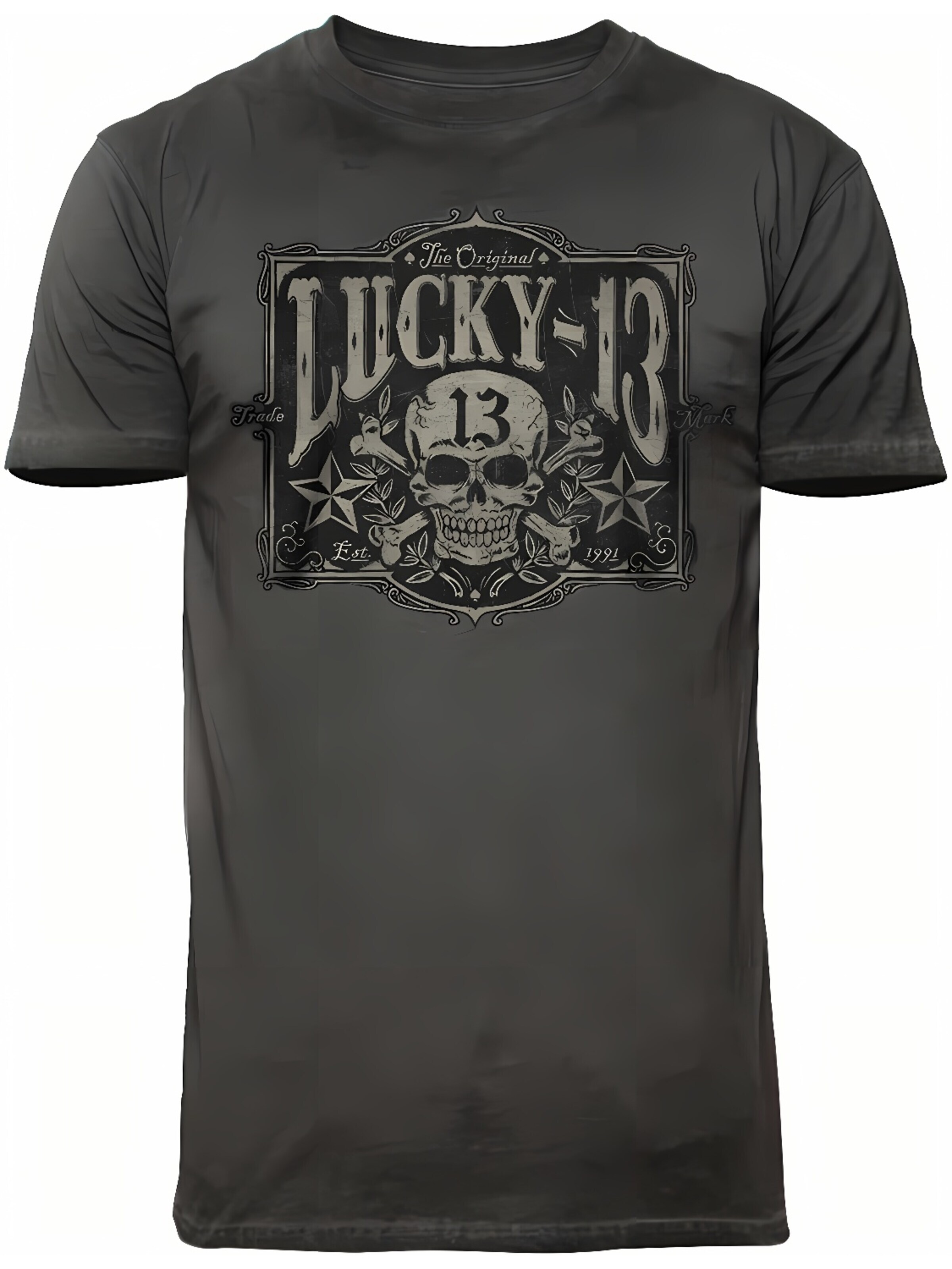 Lucky 13 Shirt 'L13 Tombstone'‌‌‌‌‌‌‌‌ in Grau: Vorderseite