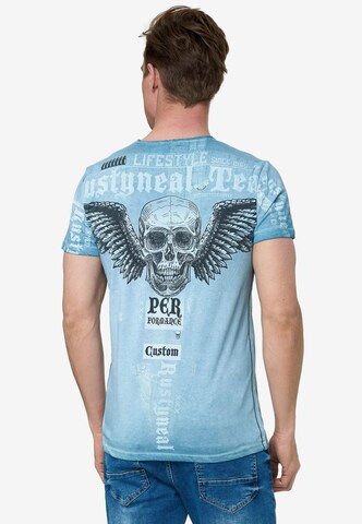 Rusty Neal T-Shirt mit 'Flying Skull' Front Print in Blau