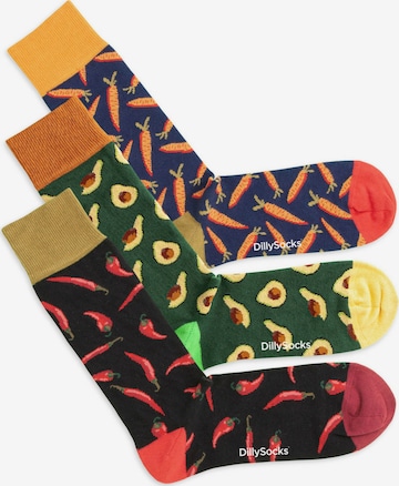 DillySocks Socks 'Food Lover Pack - Carrot Cake, Avocado Field, Hot Chilli' in Mixed colors: front