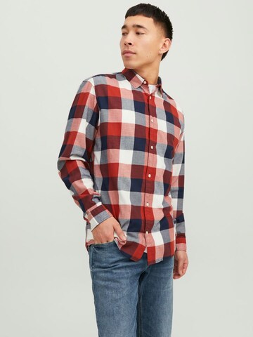 JACK & JONES Slim fit Button Up Shirt in Red: front