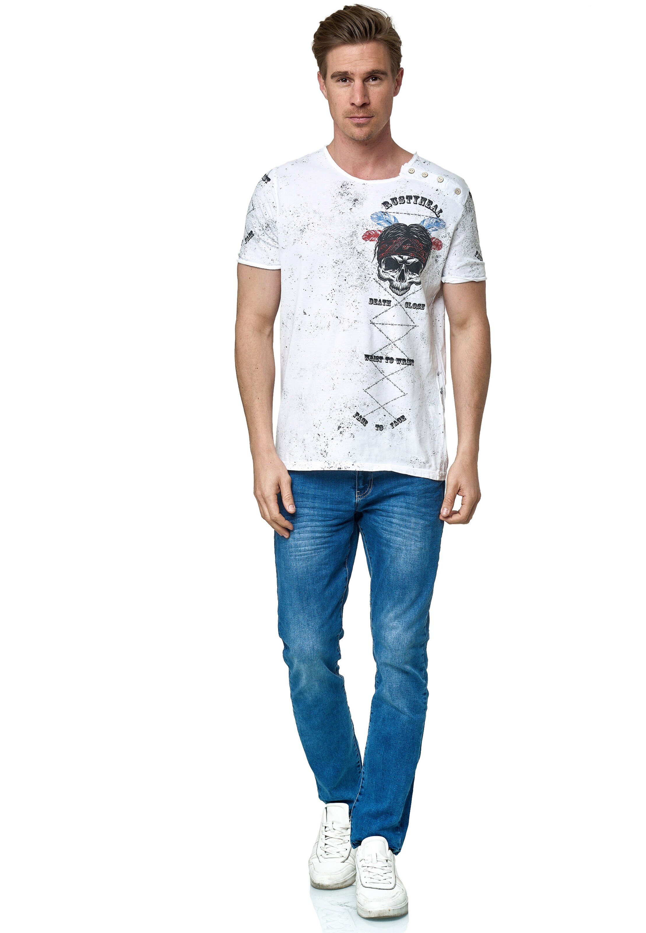 Rusty Neal T-Shirt mit verwaschenem Print in Weiß