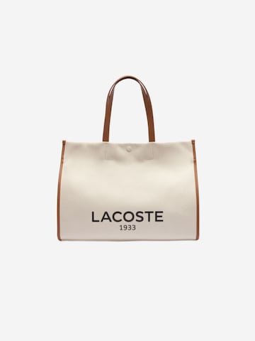 LACOSTE Shopper 'Lacoste Sac Cabas Heritage Canvas Lacoste Naturel Tan' i hvid: forside