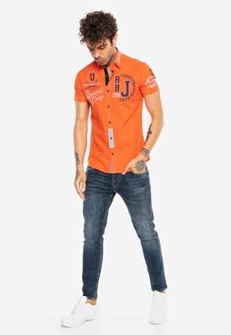 Redbridge Slim Fit Kurzarm-Hemd 'Fort Wayne' in Orange