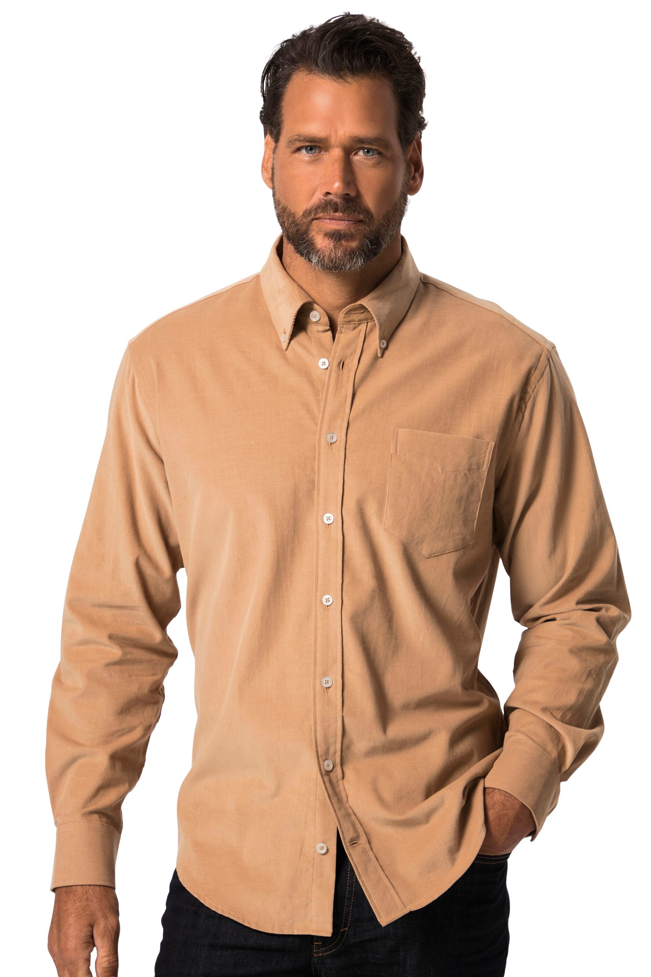 JP1880 Regular fit Overhemd in Bruin: voorkant