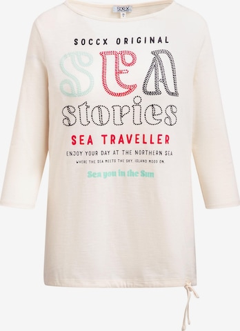 Soccx Shirt mit U-Boot-Ausschnitt, Artwork und Saumband in Beige: Vorderseite