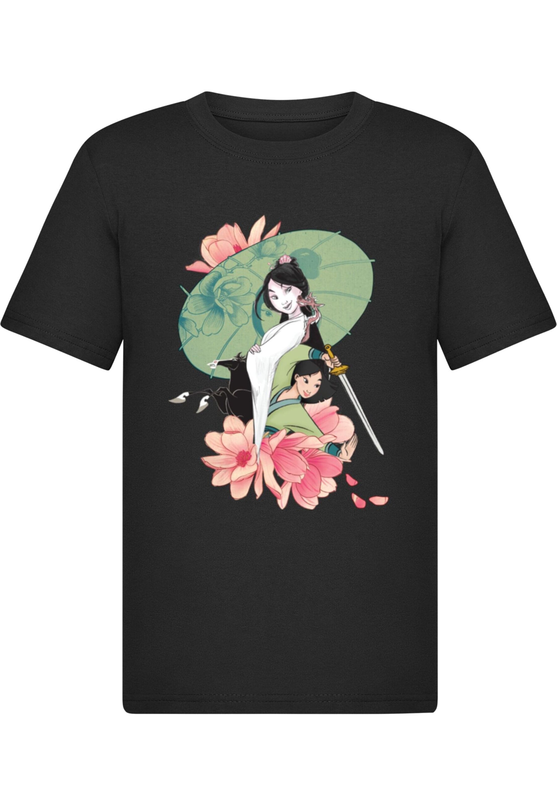 ABSOLUTE CULT Shirt 'Mulan - Magnolia Collage' in Black: front