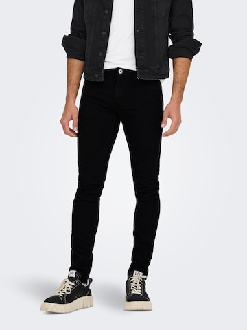Only & Sons Skinny Jeans 'Warp' in Black: front
