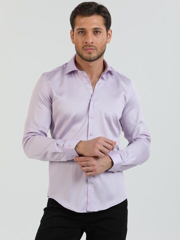 Slim fit Camicia business 'Firenze Satin Man Shirt Black' di 7Camicie in lilla: frontale
