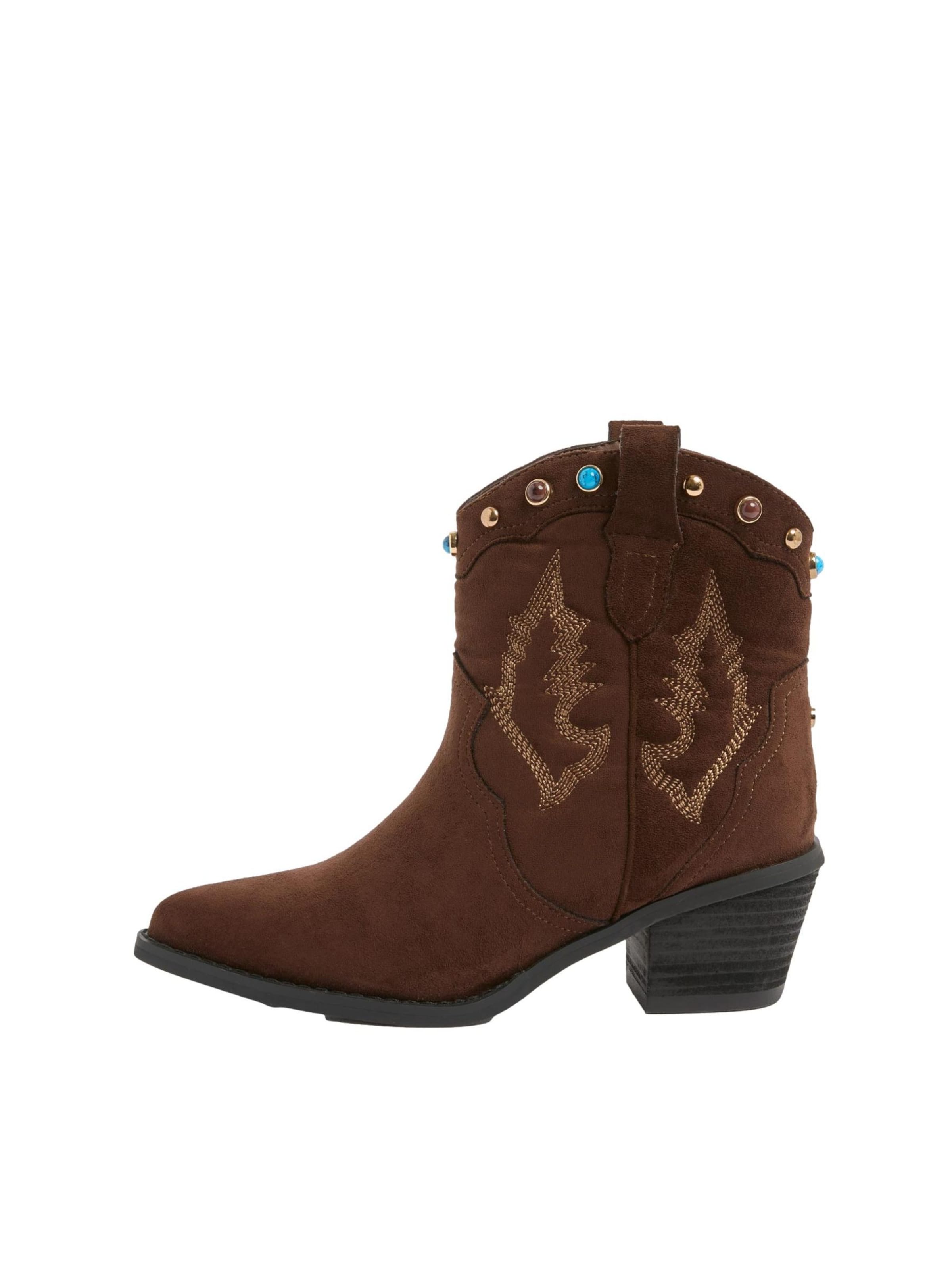 Lipsy Bottes de cowboy en azur / chocolat / noisette / or, Vue avec produit