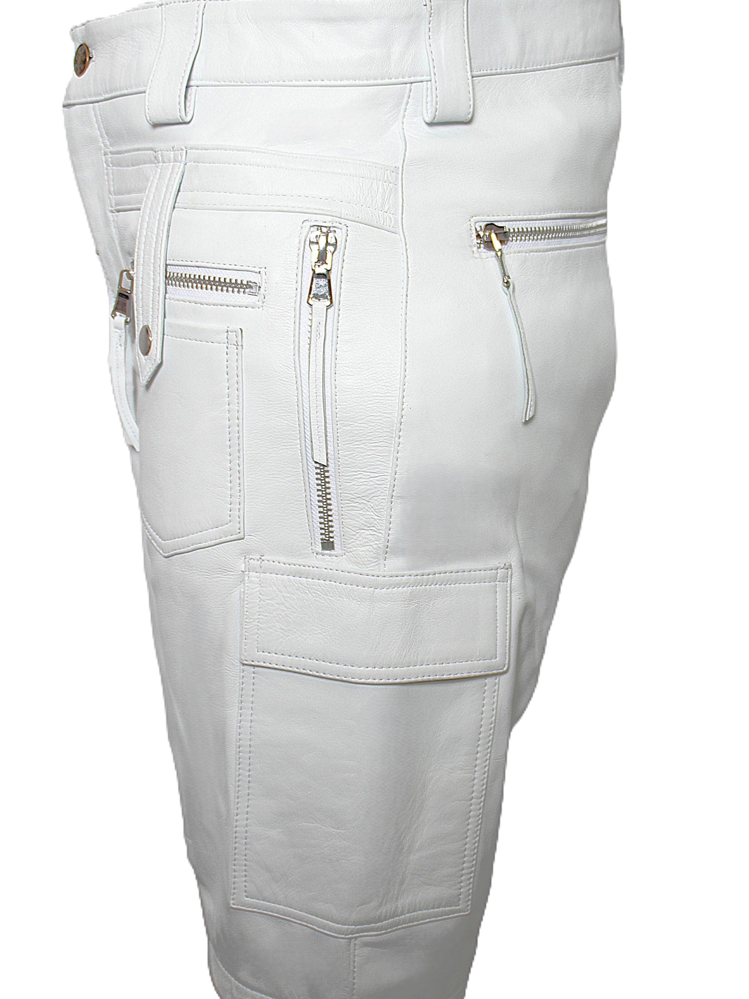 Be  Noble Regular Cargohose 'Leder-Shorts als knielange Cargo Lederhose'‌‌‌ in Weiß
