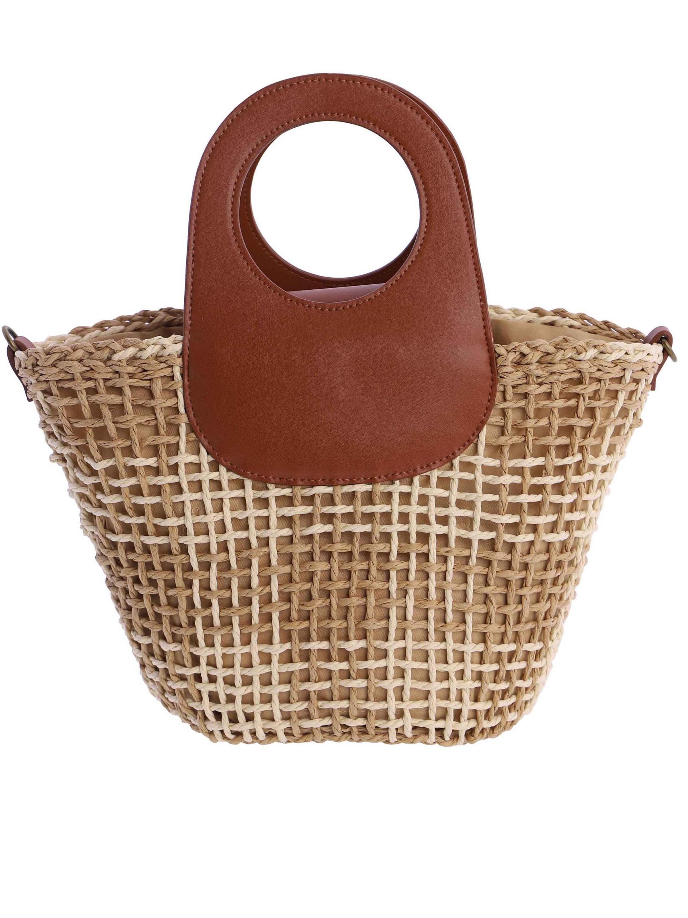Amichi - Bolso de mano 'Bolso de mano para mujer Nacre de fibras naturales con cremallera' en beige