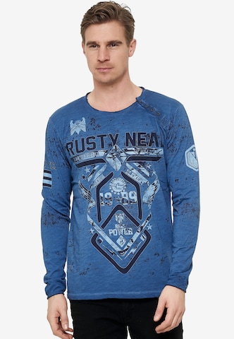 Rusty Neal Langarmshirt mit angesagten Prints in Blau: predná strana