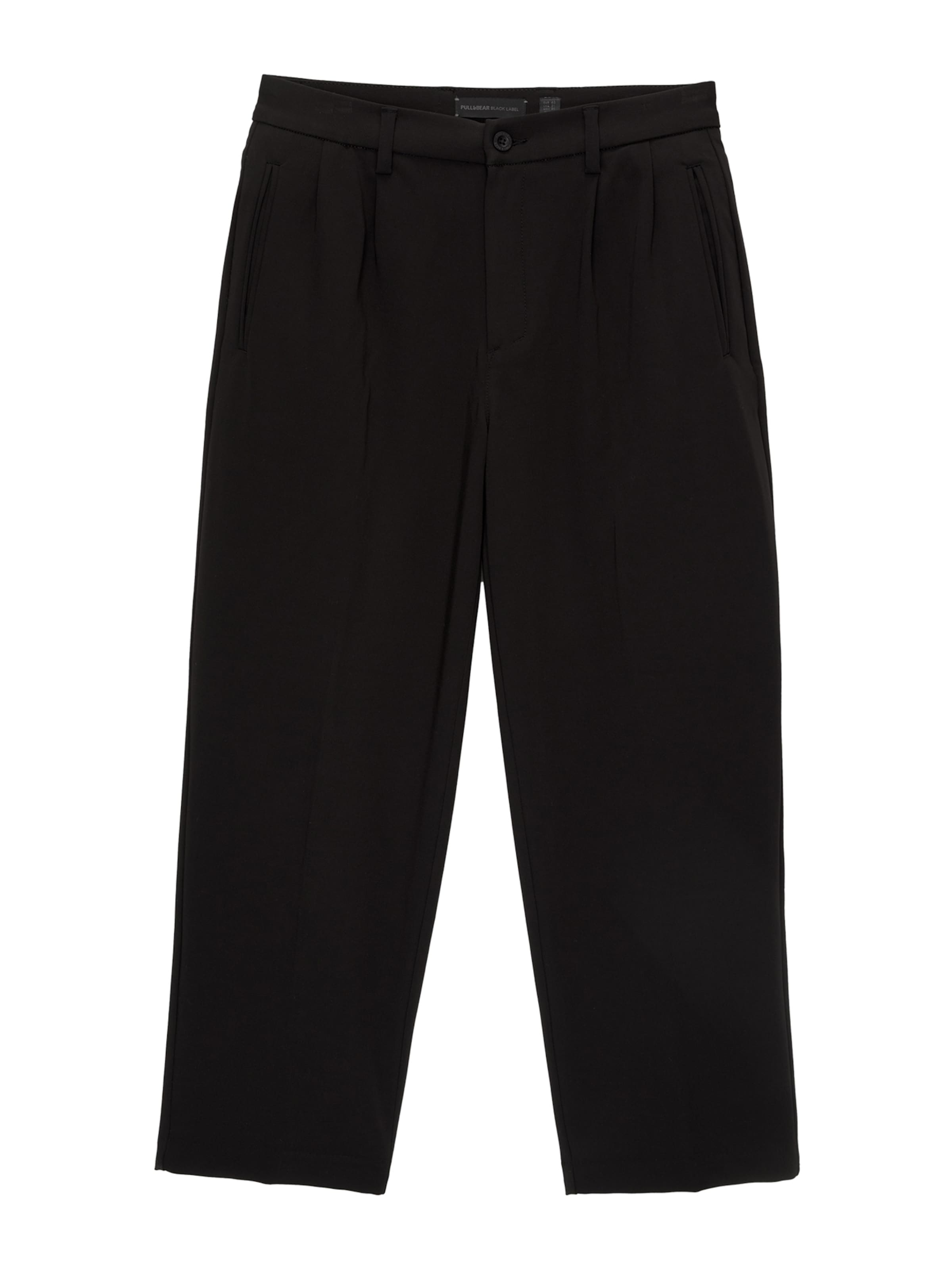 Pull&Bear Regular Pleat-Front Pants in Black: front