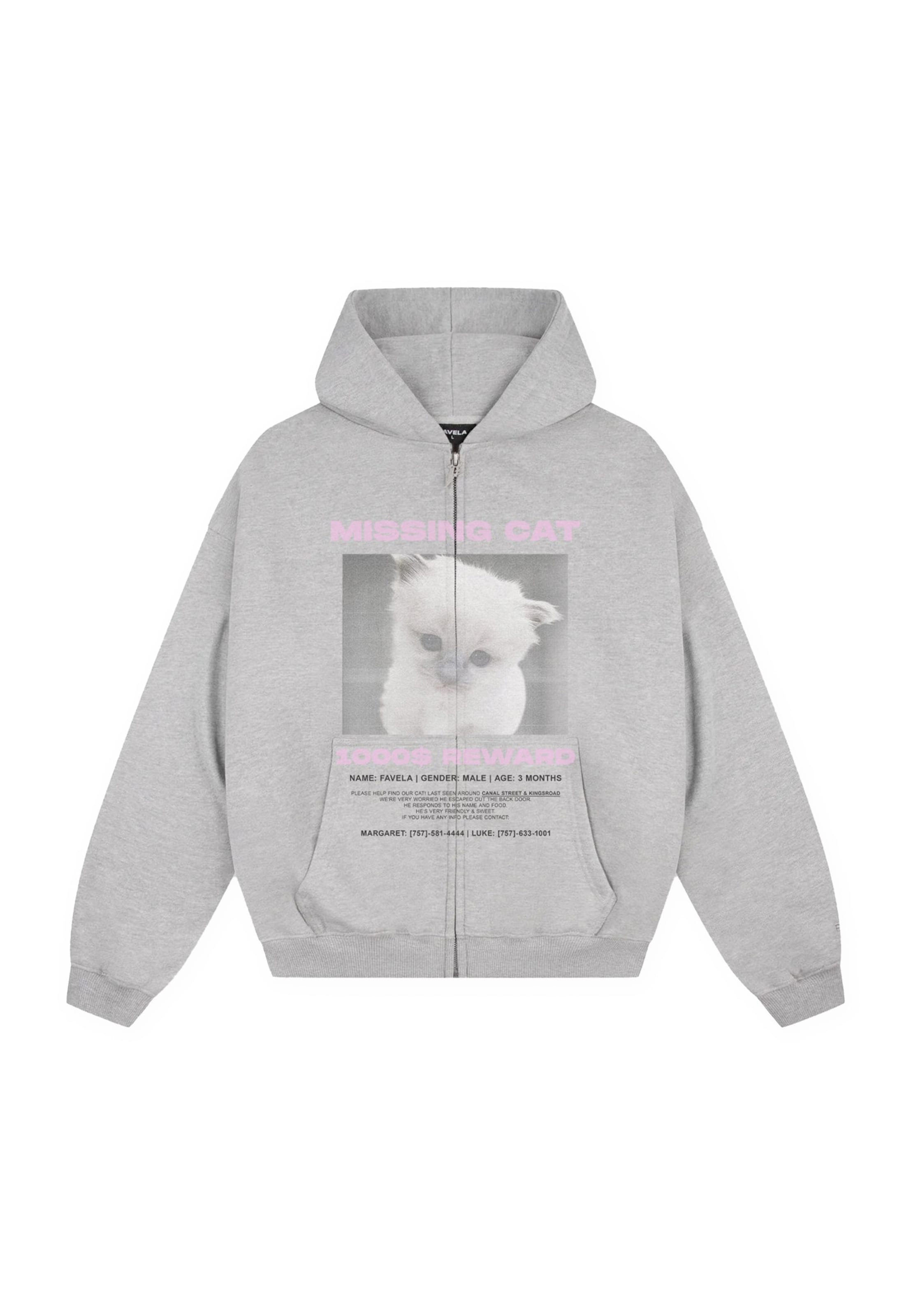 FAVELA Sweatjacke 'Missing' in Grau: Vorderseite