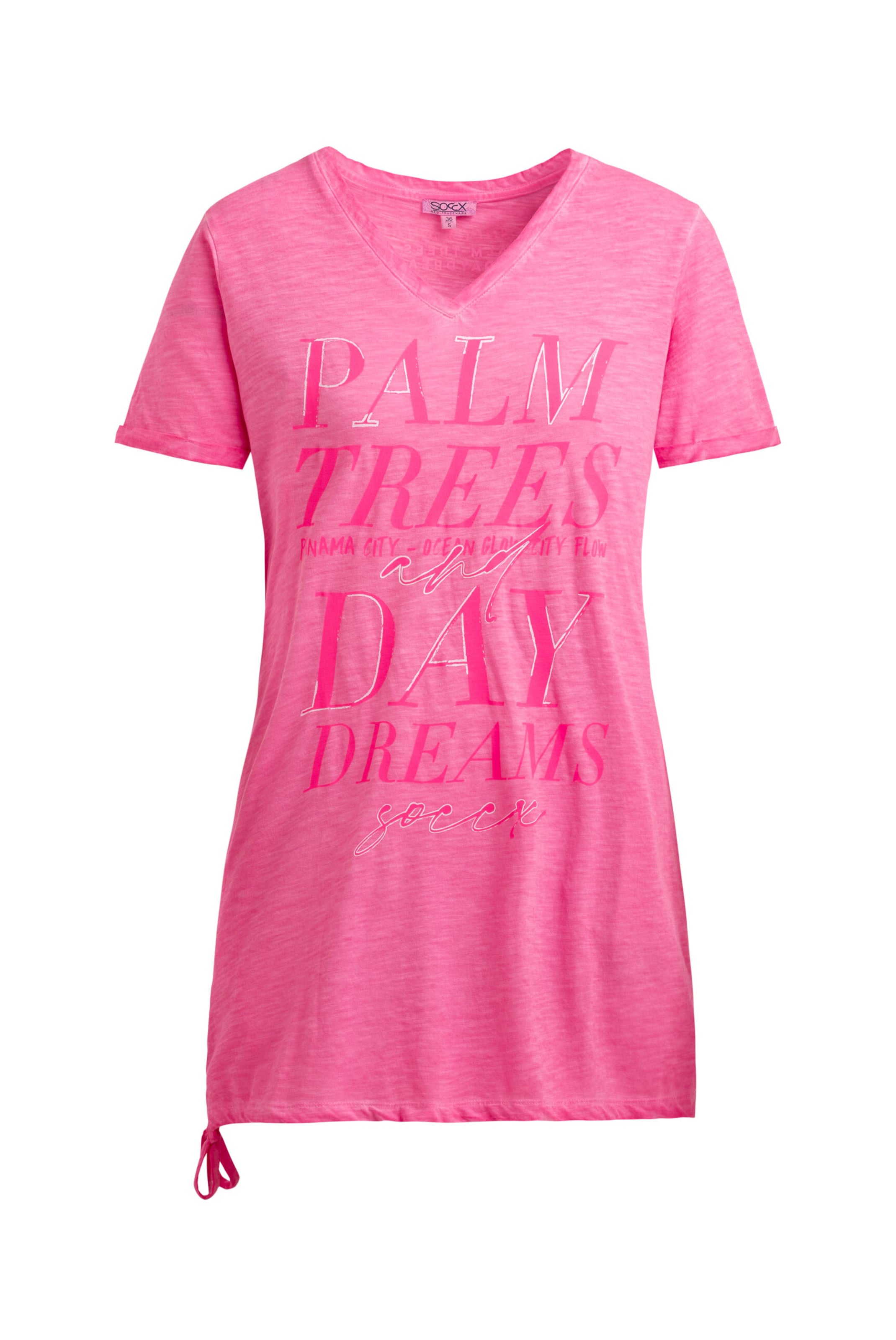 Soccx Langes T-Shirt mit Seitenraffung und Print in Pink: Vorderseite