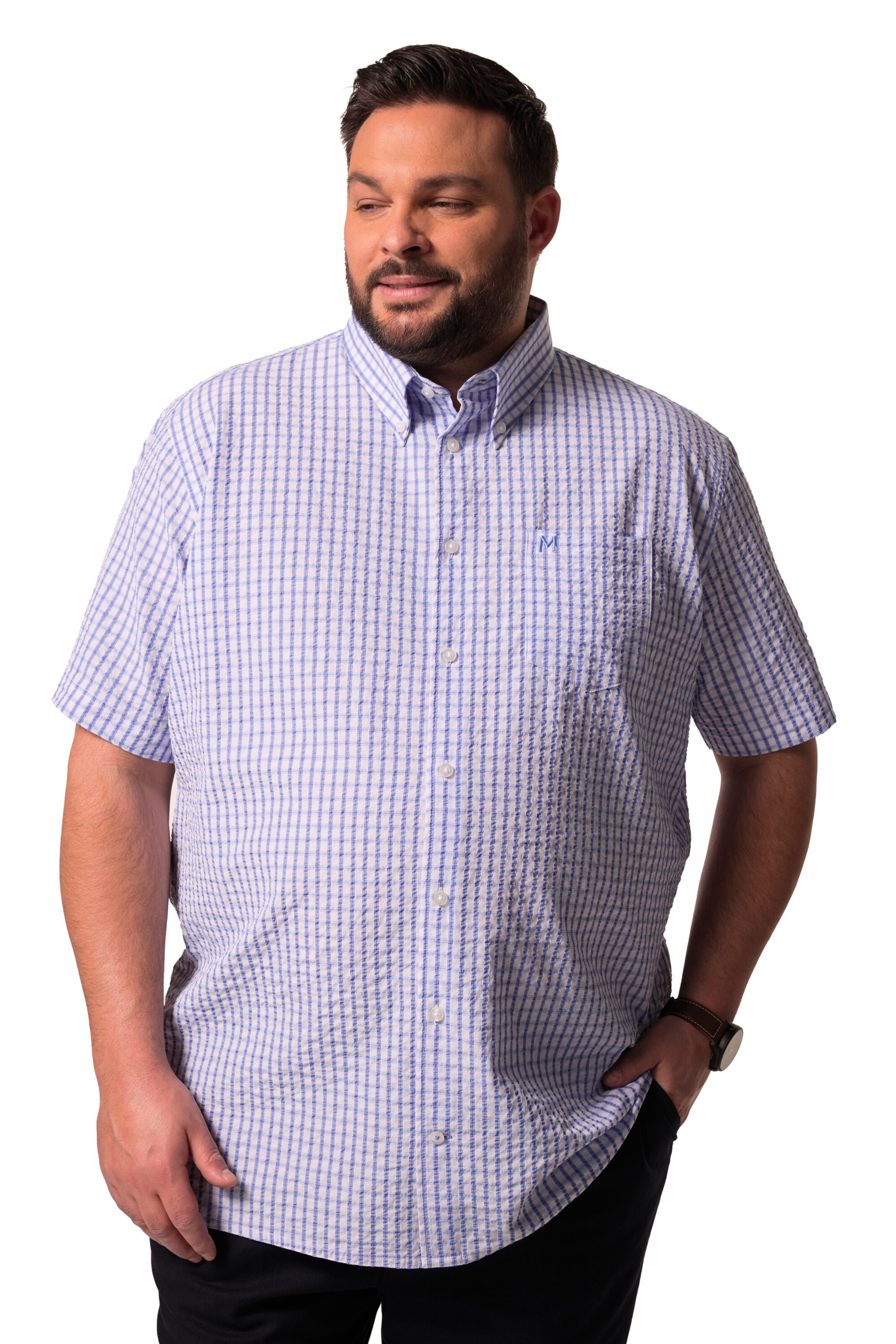 Men Plus Regular fit Button Up Shirt in Blue: front