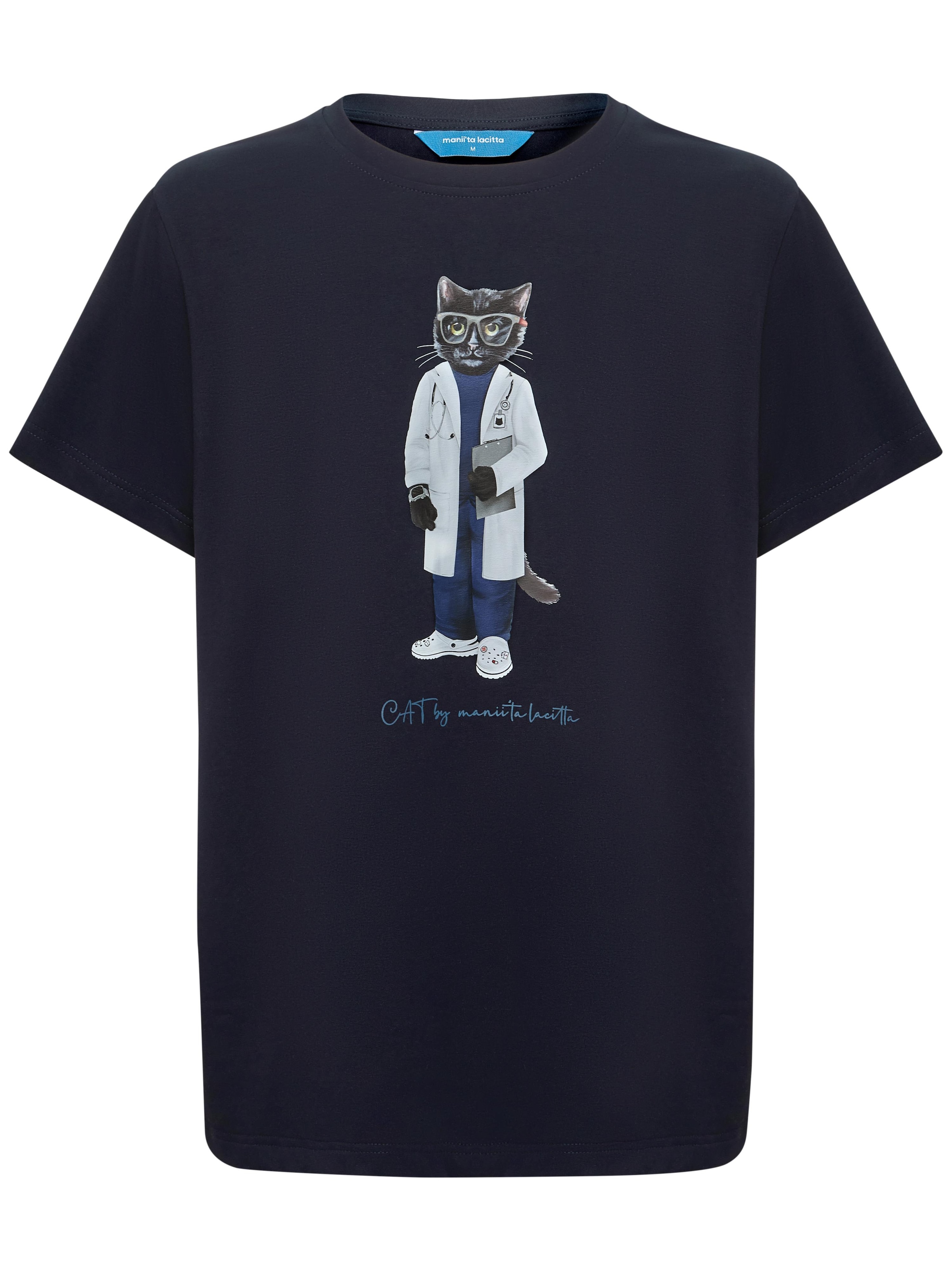 Maglietta 'Doctor Cat' di Cat e Lolette in blu: frontale