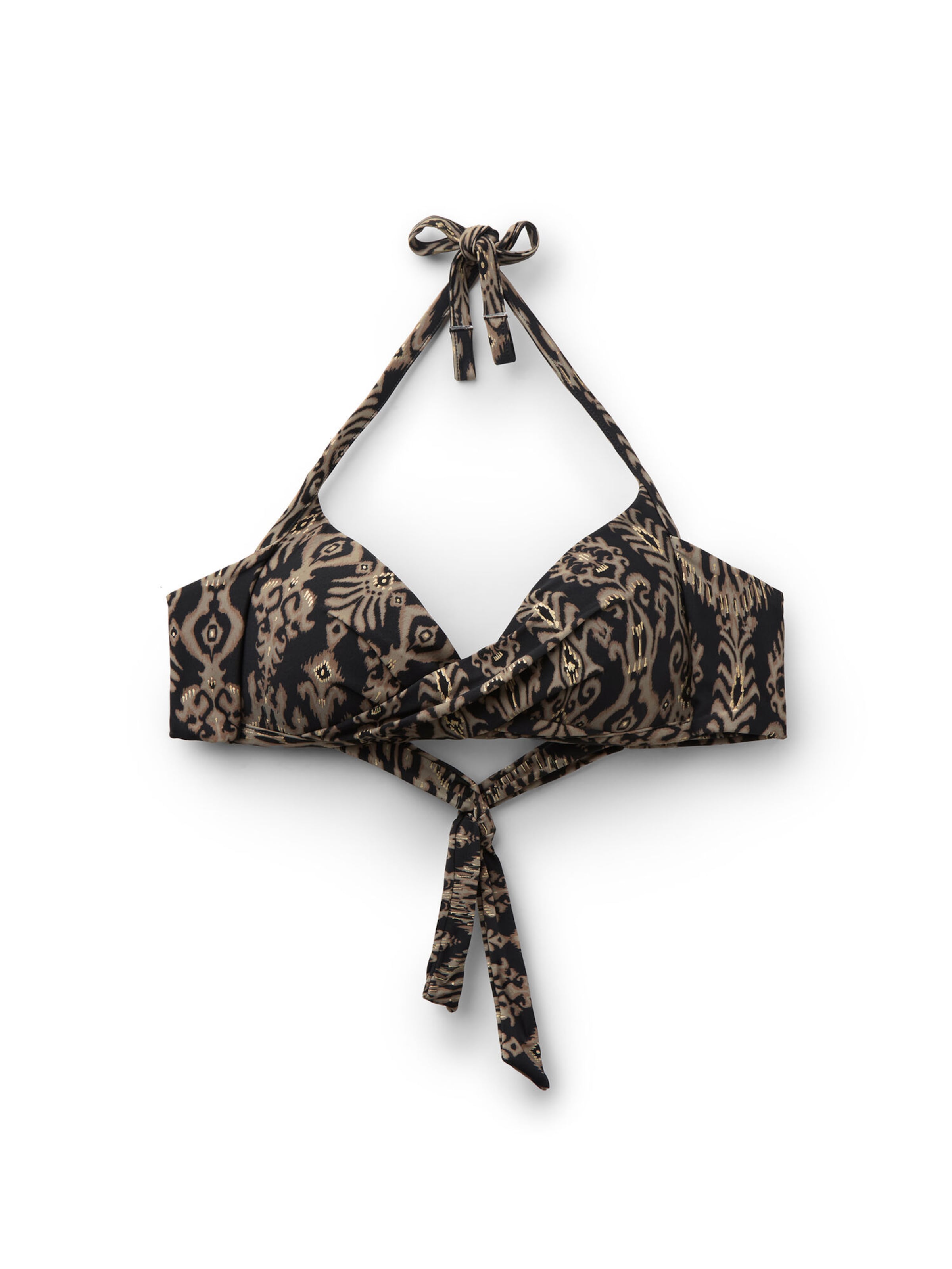 CALZEDONIA Triangle Bikini Top 'Golden Ethnic' in Black: front
