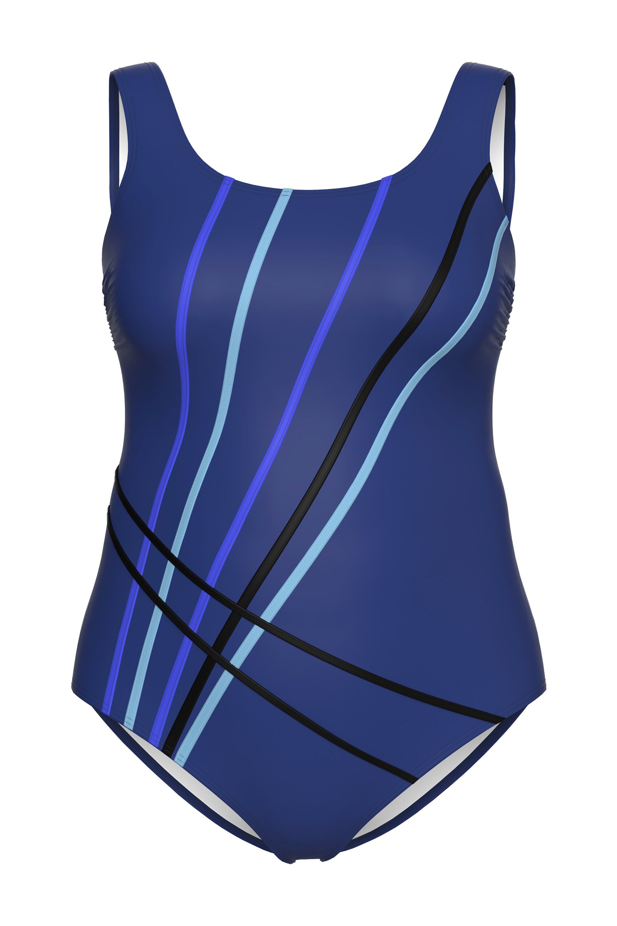 Ulla Popken Minimizer Badpak in Blauw: voorkant