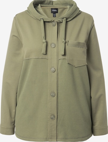 Ulla Popken Zip-Up Hoodie in Green: front