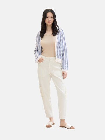 TOM TAILOR DENIM Slim fit Cargo trousers 'Barrel Mom' in White