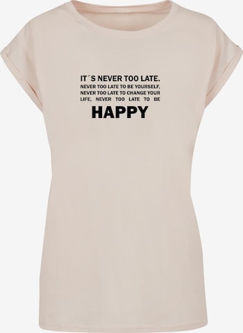 T-shirt 'Never Too Late' Merchcode en beige : devant