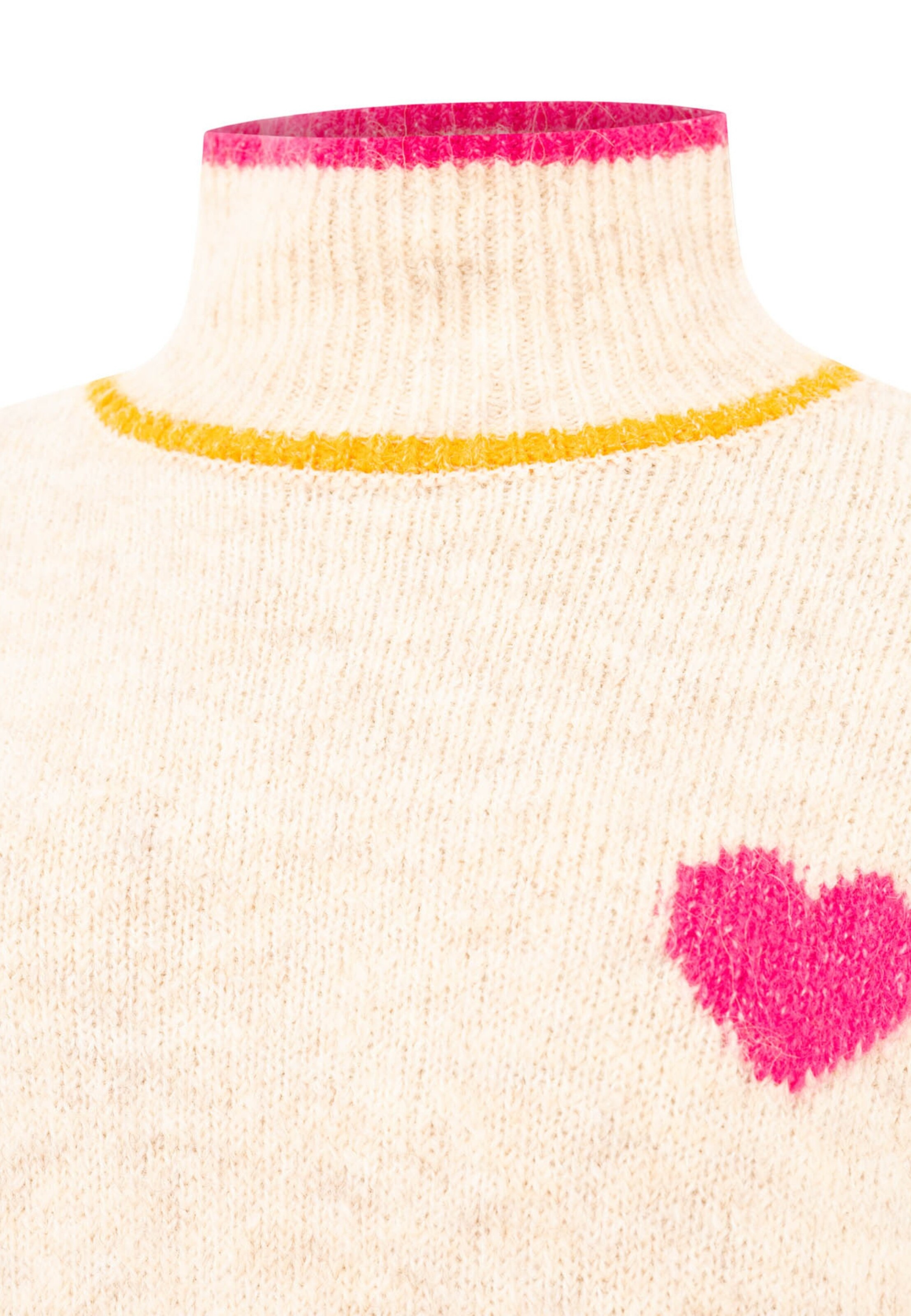 Zwillingsherz Strickpullover High Neck Pullover heart in Beige: Vorderseite