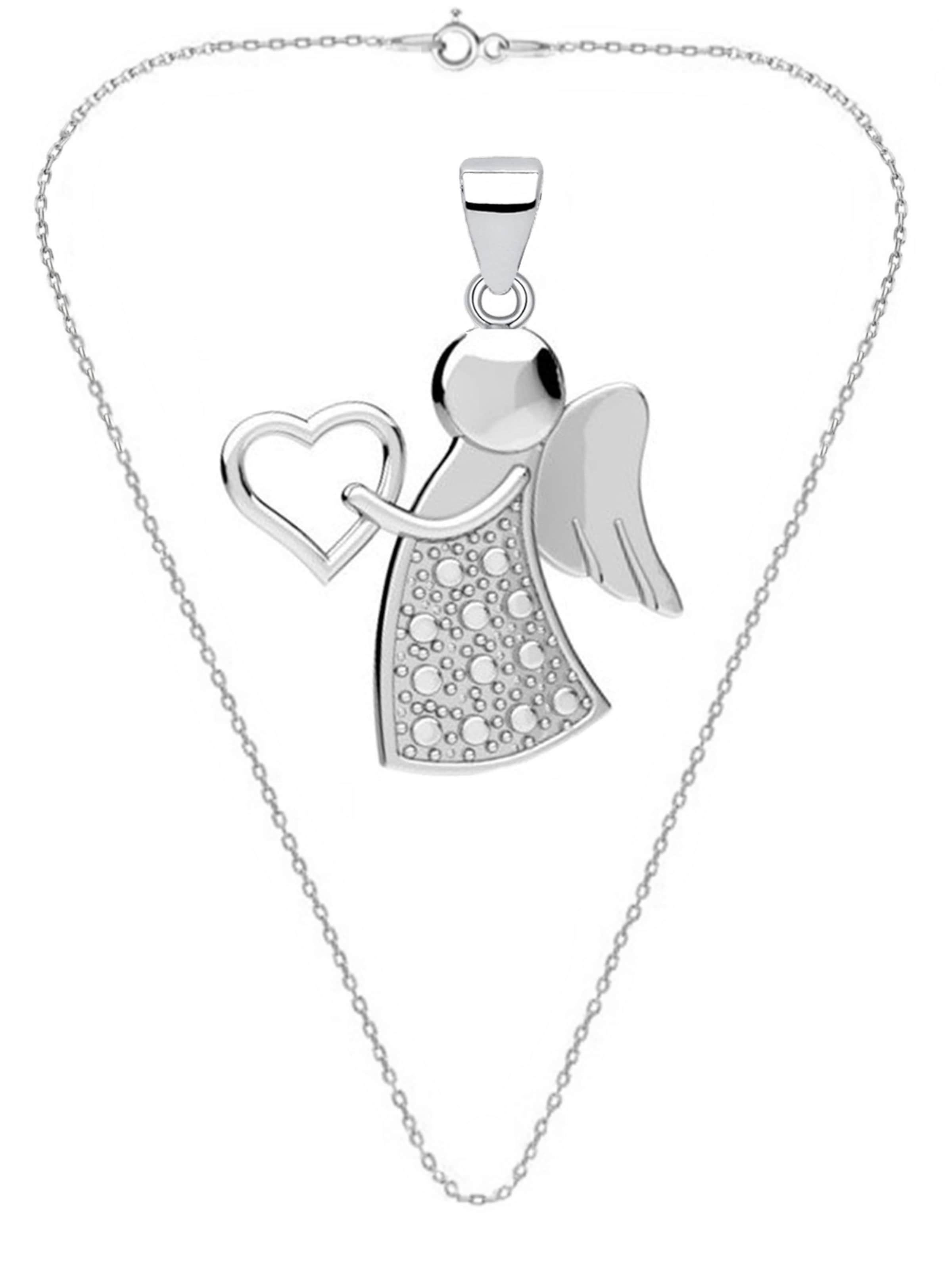Goldene Hufeisen Necklace 'Engel mit Herz' in Silver: front