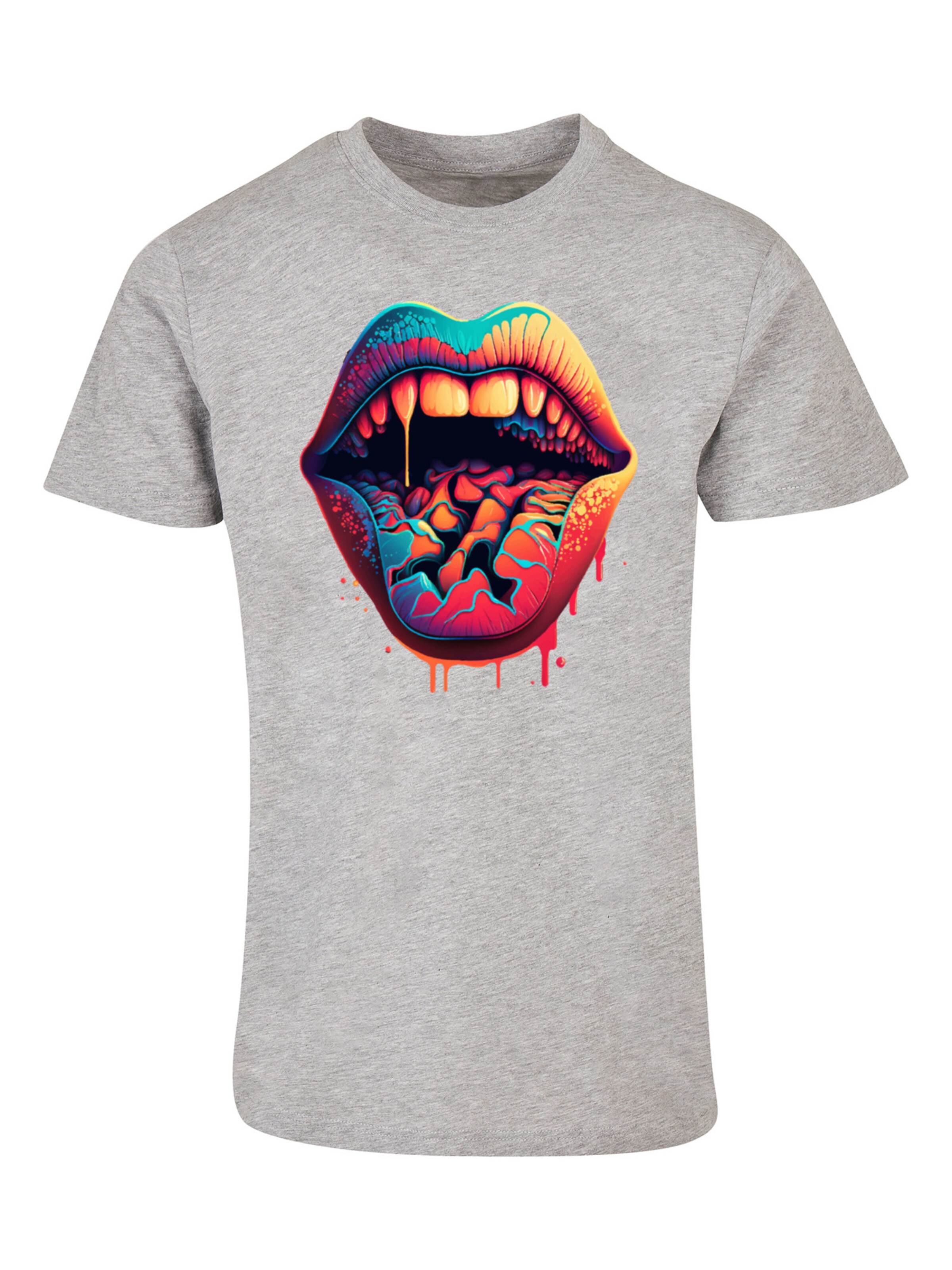F4NT4STIC Shirt 'Drooling Lips' in Grey: front