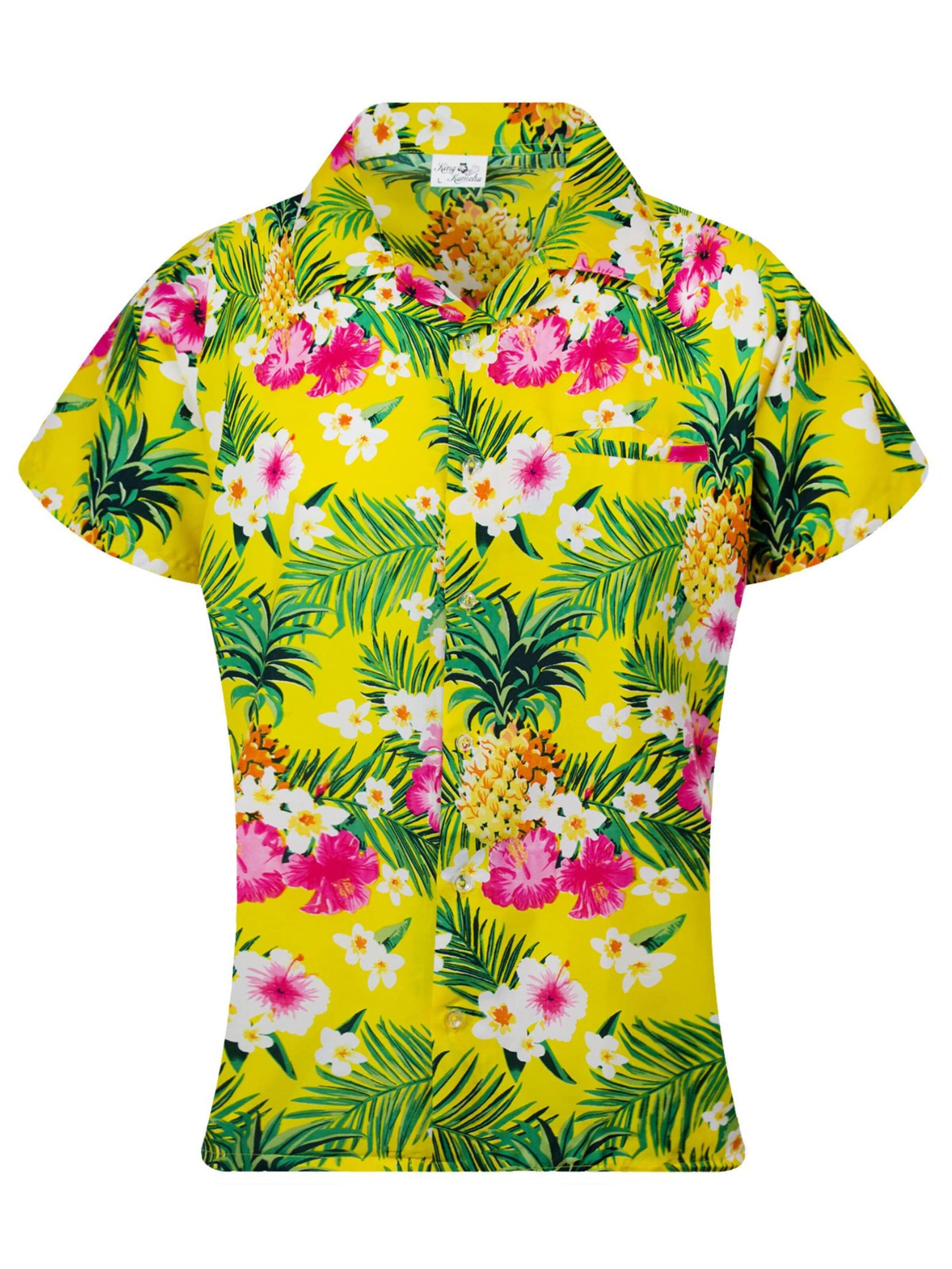 King Kameha Blouse 'Pineapple Flowers' in Yellow: front
