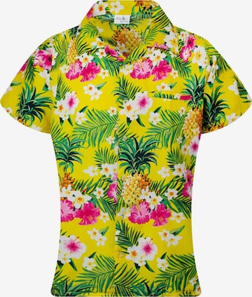 King Kameha Blouse 'Pineapple Flowers' in Yellow: front