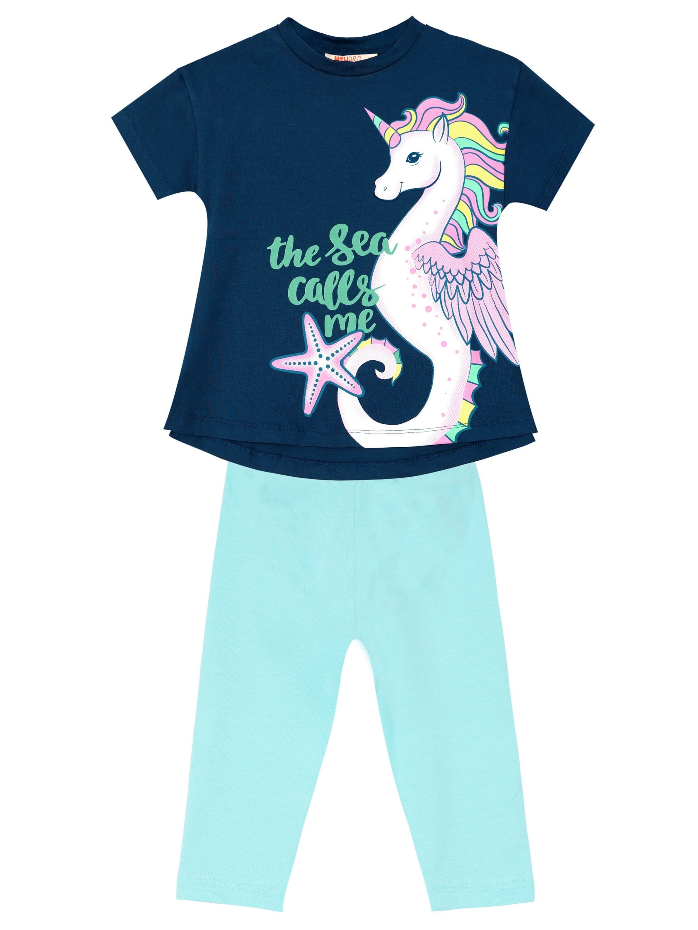 Survêtement 'Sea Horse Unicorn' Denokids en bleu : devant