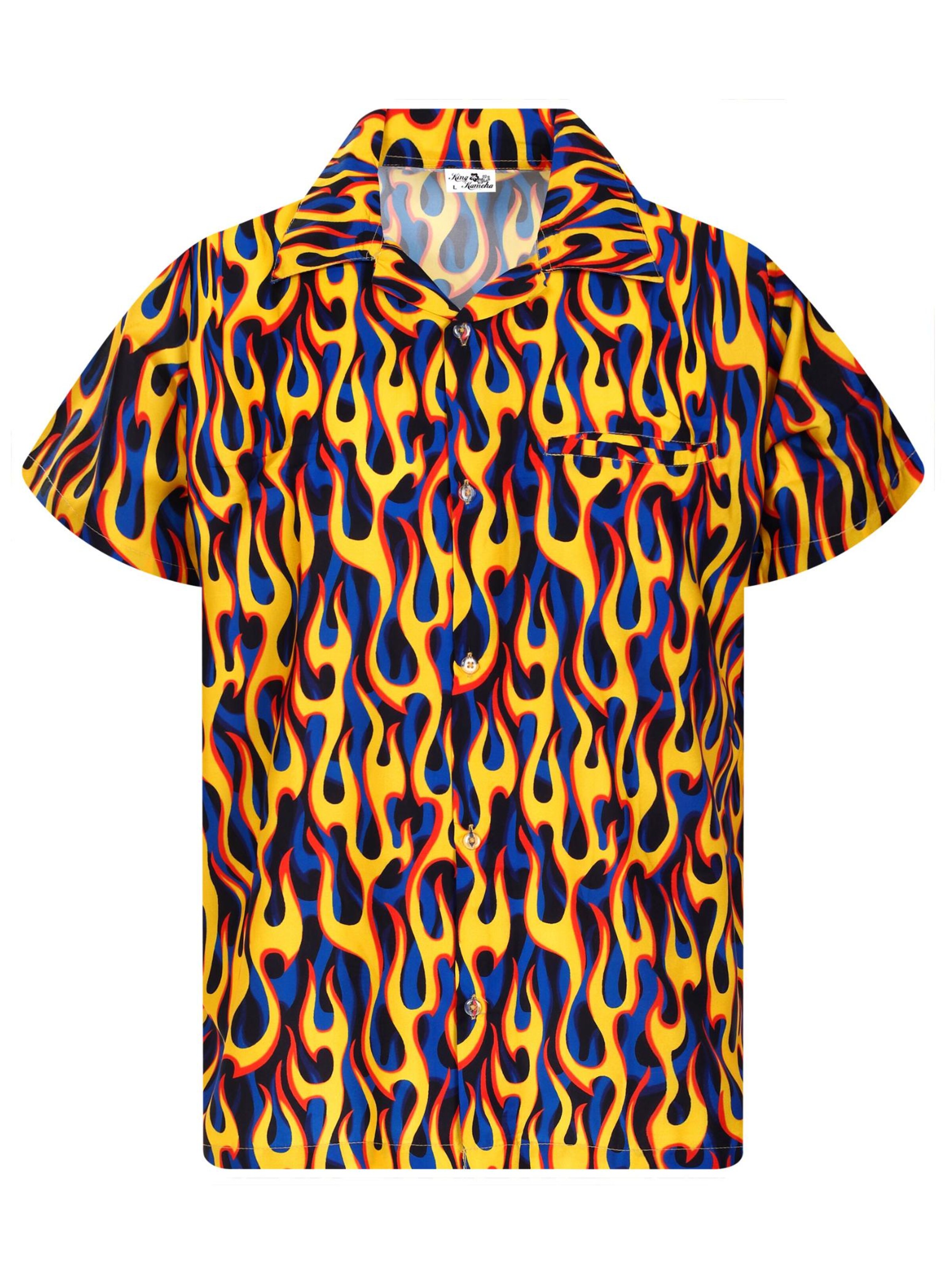 King Kameha Shirt 'Flames Allover' in Yellow: front