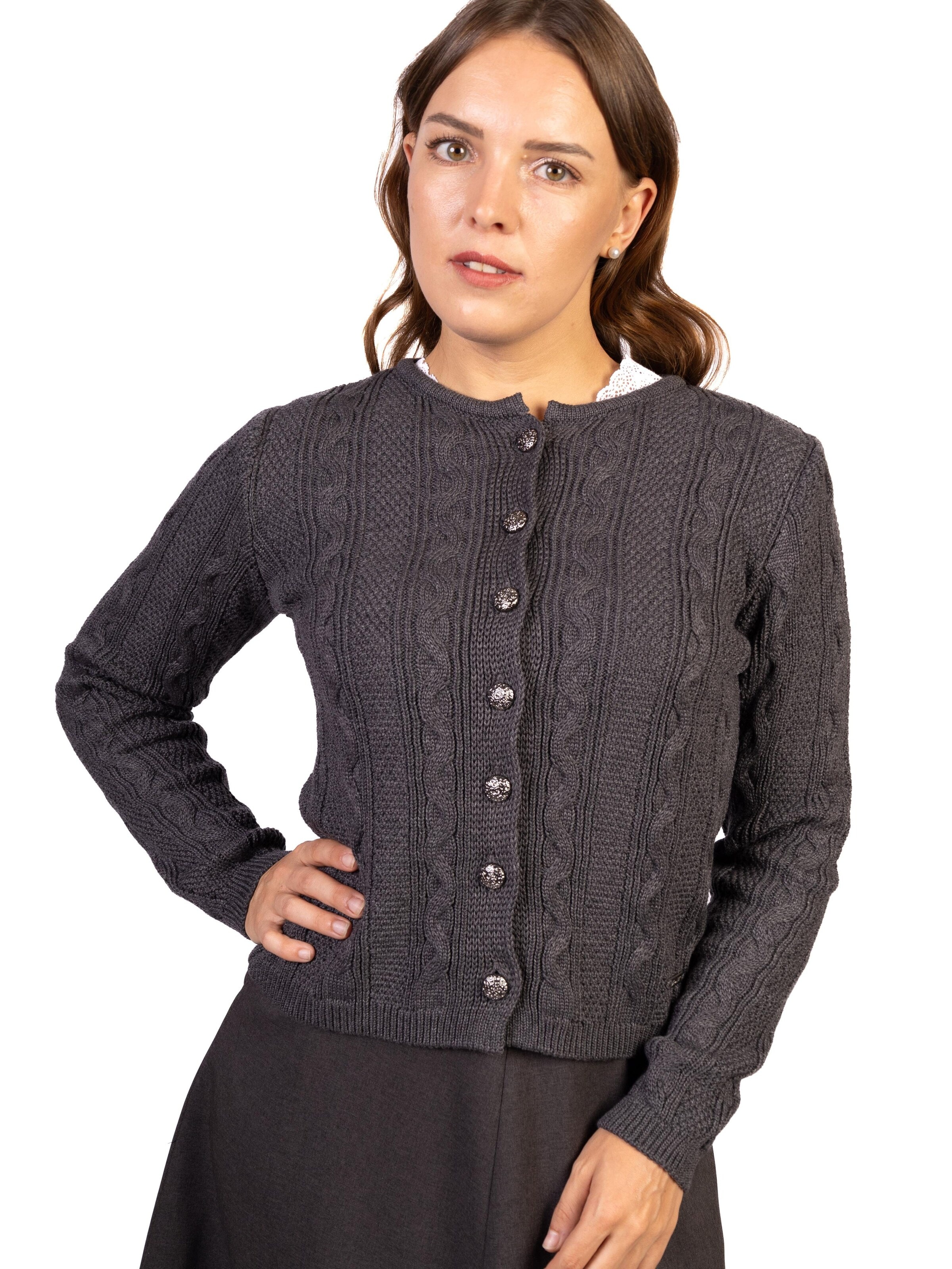 Trachtl Knit cardigan 'Marie Grau/Rosa/Anthrazit' in Grey: front