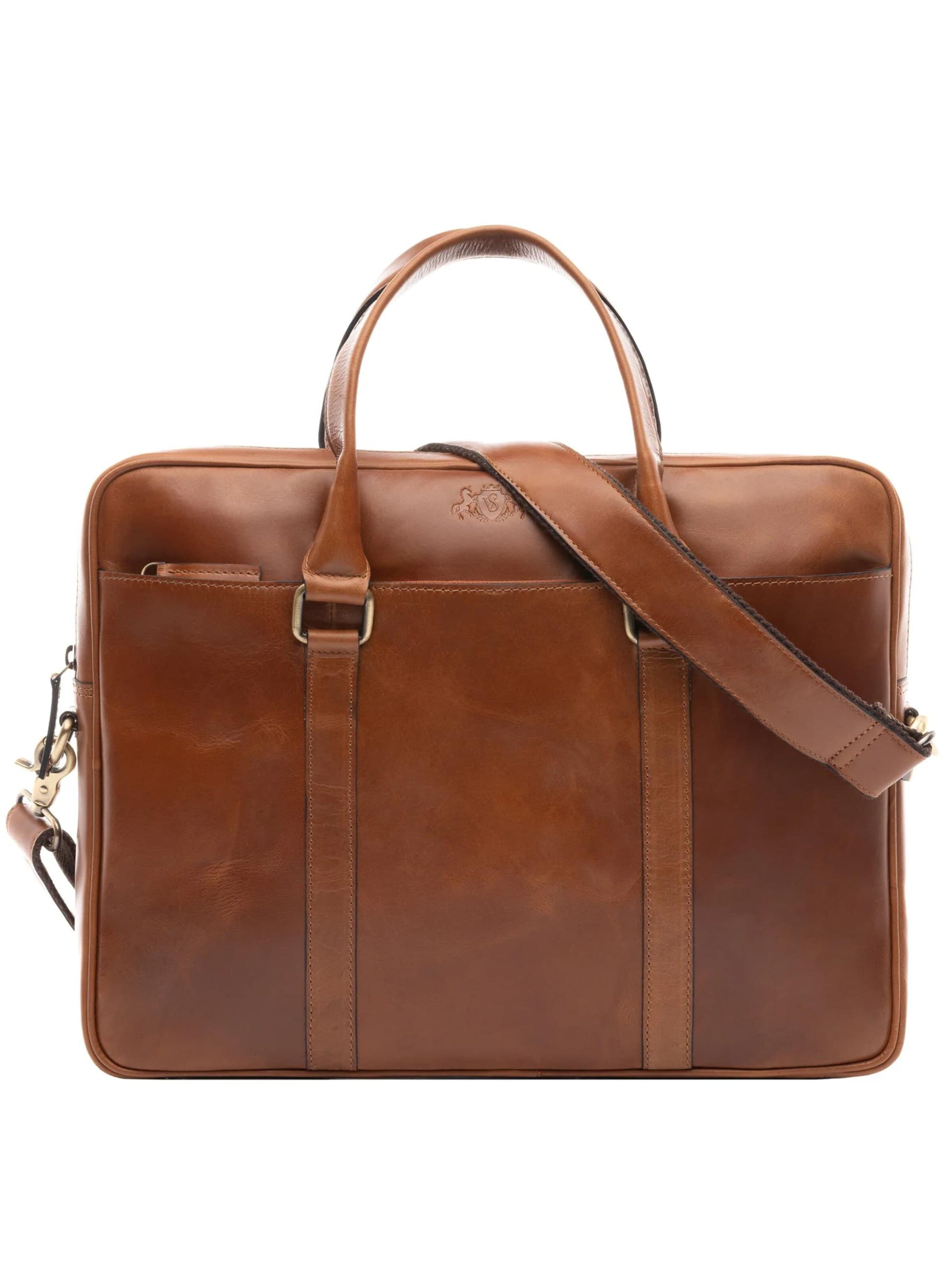 SID & VAIN Laptop Bag 'echt Leder Businesstasche BRADY 15 Zoll Laptopfach' in Brown: front