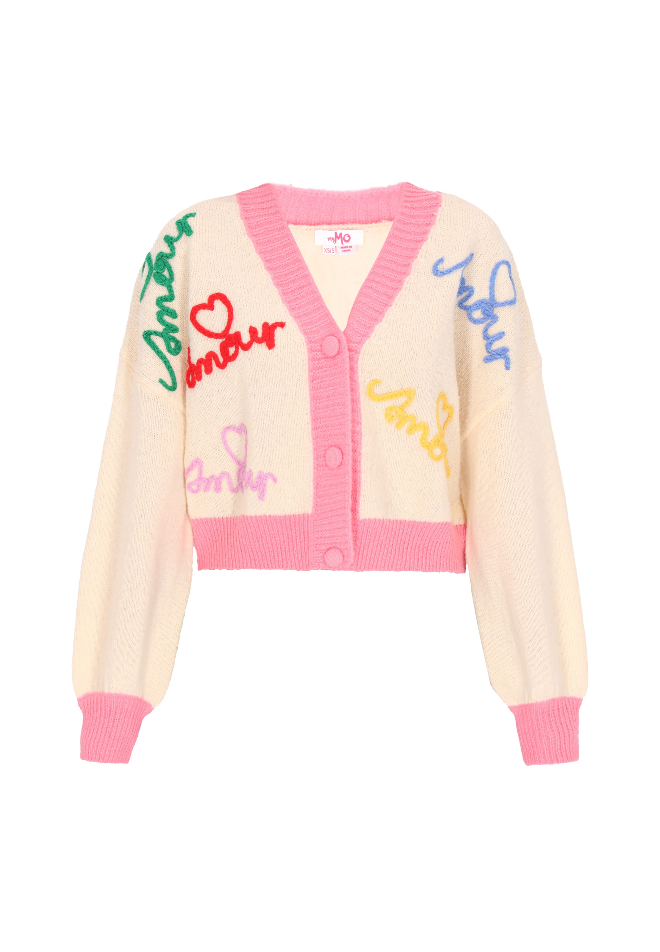 Cardigan dimensiuni mari 'Young Fashion' MYMO pe fildeş / albastru / roz deschis / roșu, Vizualizare produs