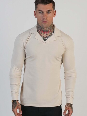 SikSilk Shirt 'Long Sleeve Revere Polo' in Beige