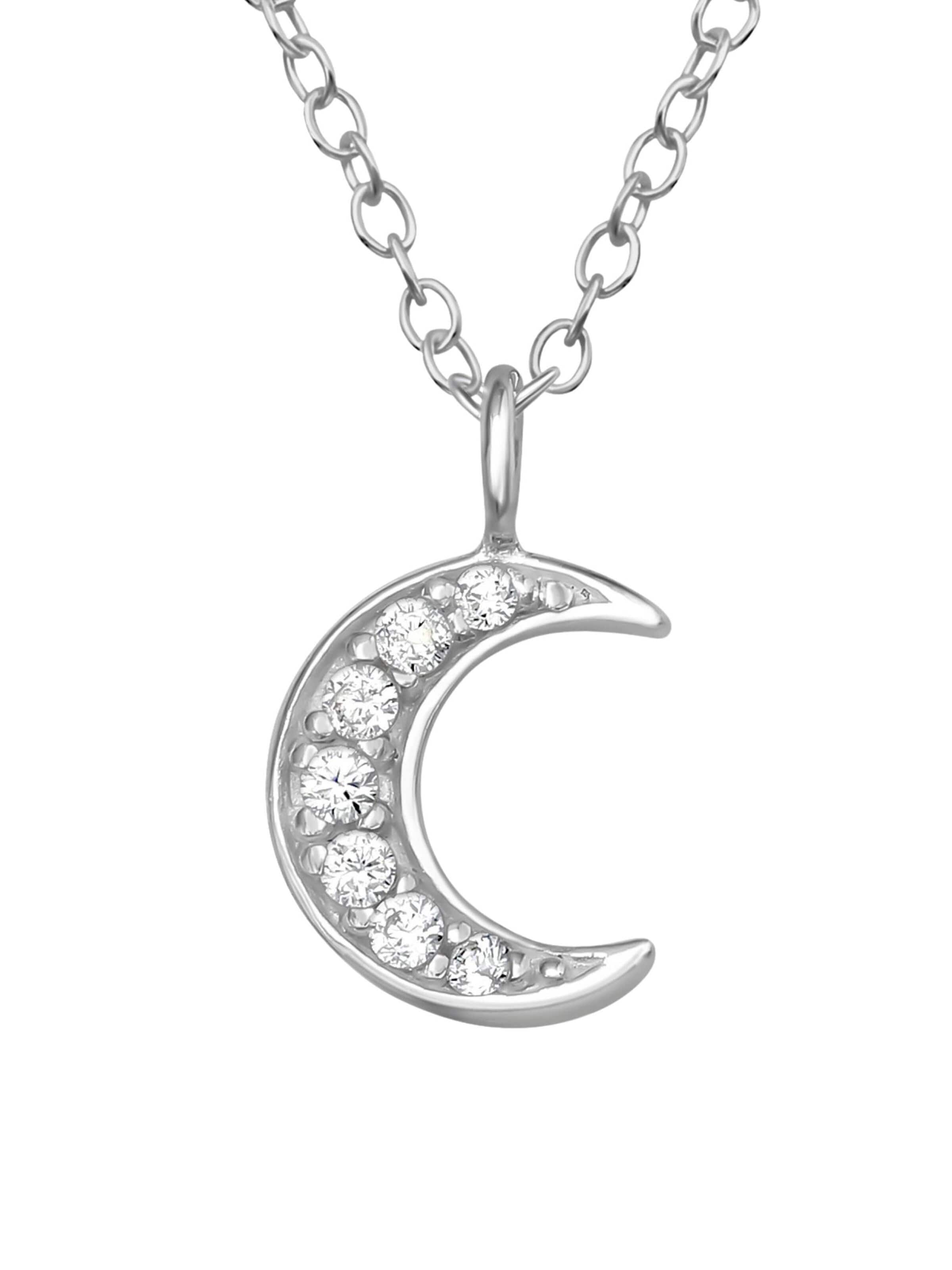 Chaîne 'Silberne Mond-Halskette mit Zirkonia' Maxte en argent