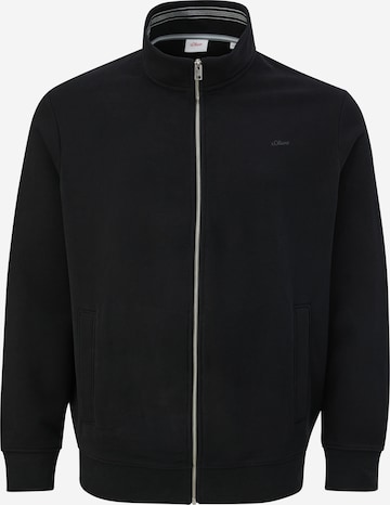 s.Oliver Men Big Sizes Zip-Up Hoodie in Black: front