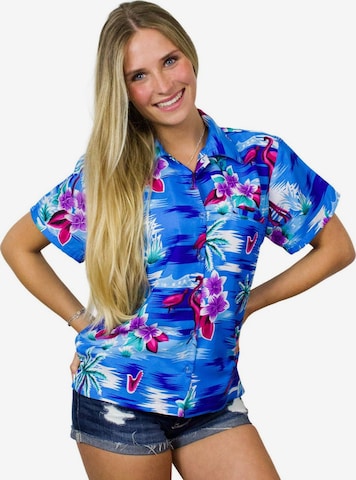 Camicia da donna 'Flamingos' di King Kameha in blu: frontale