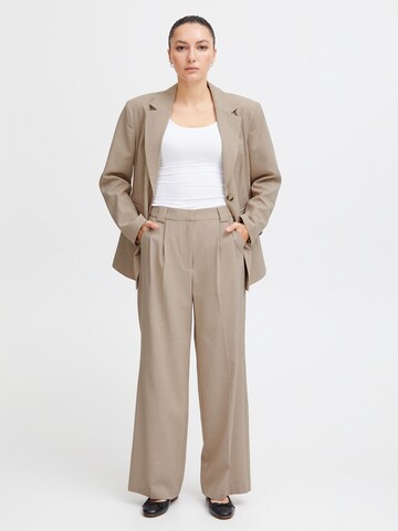 ICHI Wide leg Pleat-Front Pants in Beige