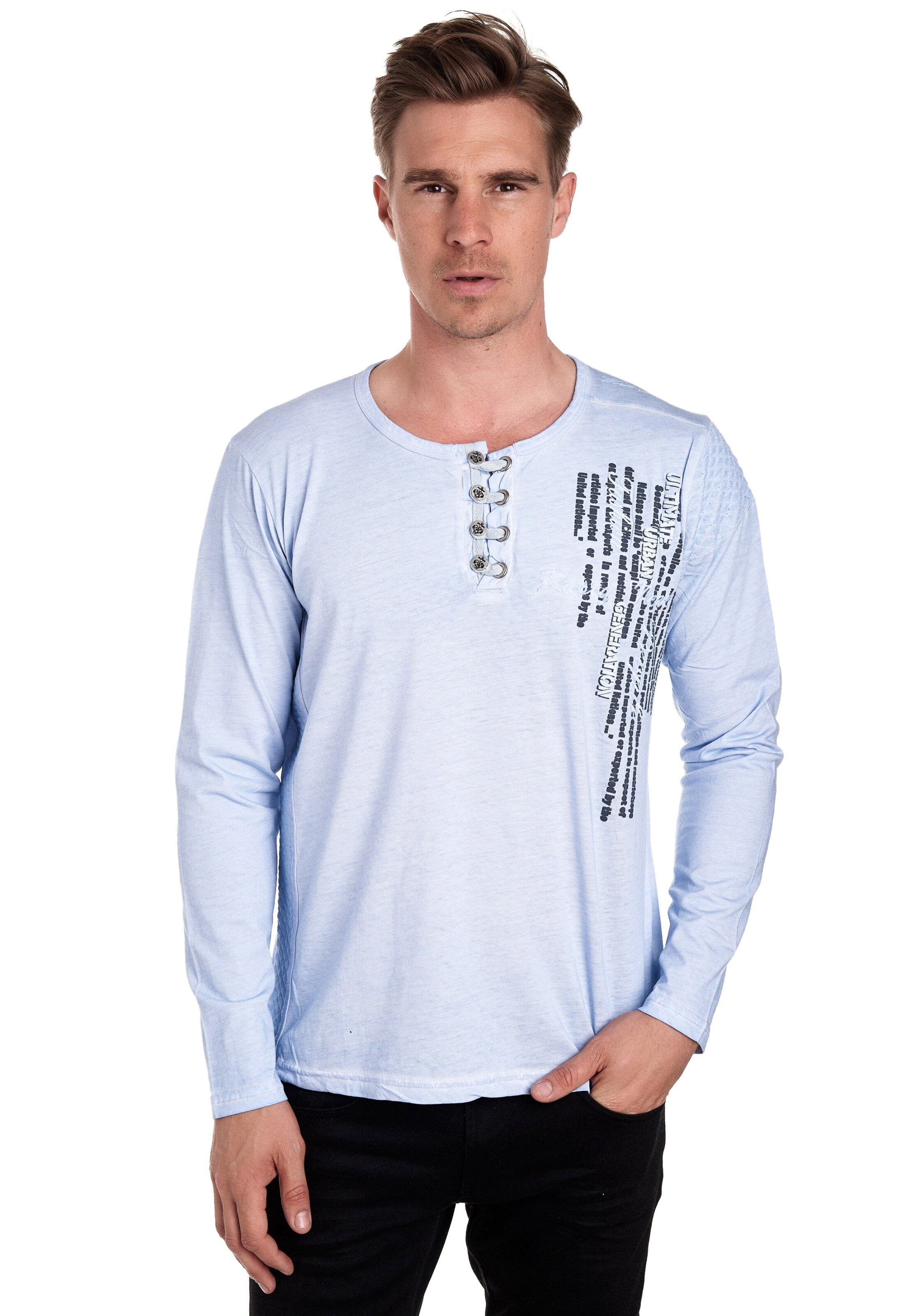 Männer Große Größen Rusty Neal Langarmshirt in Hellblau - UY80202 Männer Große Größen Rusty Neal Langarmshirt in Hellblau - UY80202