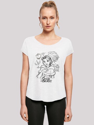 F4NT4STIC Shirt 'Disney Beauty And The Beast Collage Sketch' in White: front