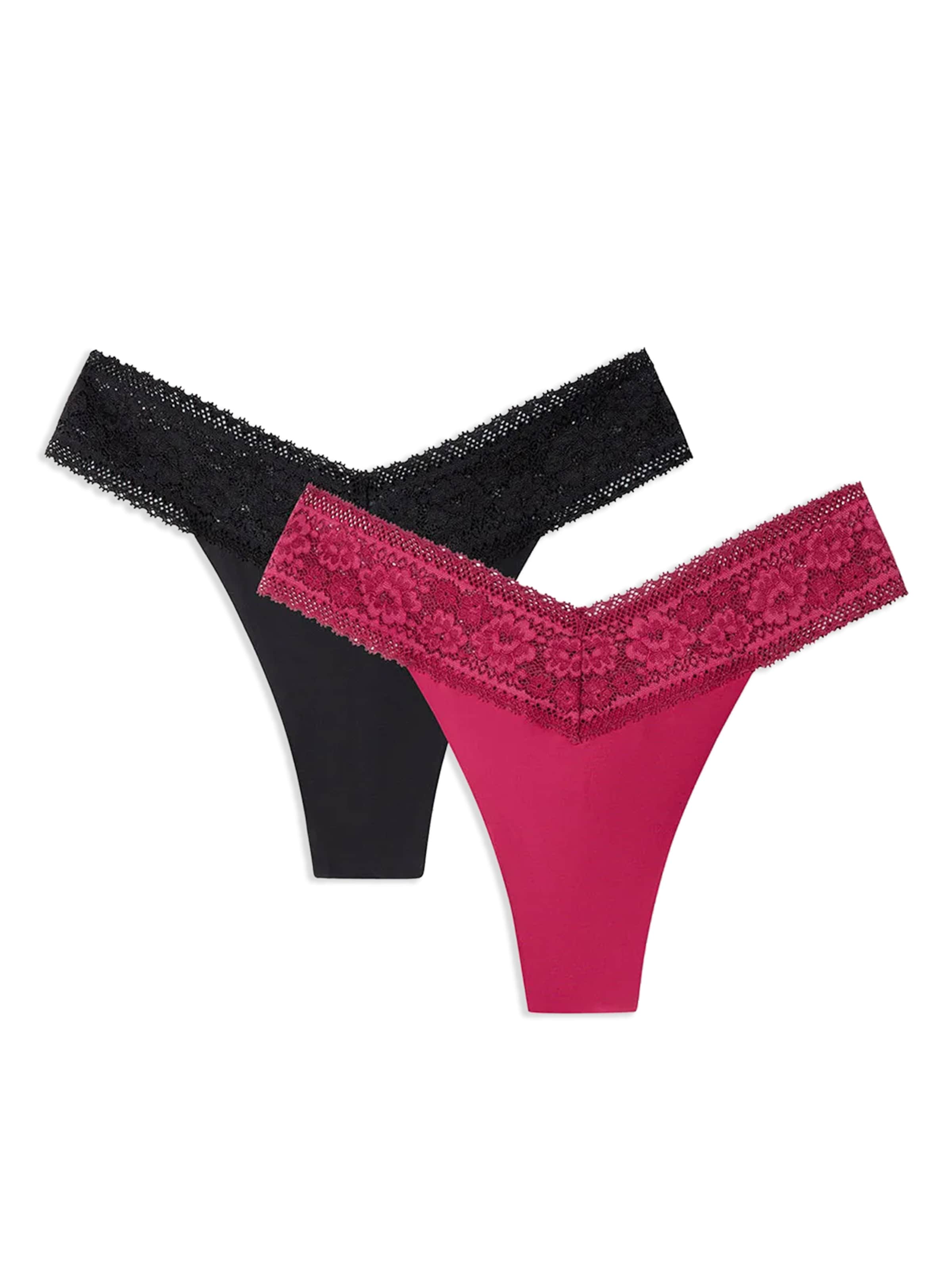 rozā Gisela Stringu biksītes: no priekšpuses