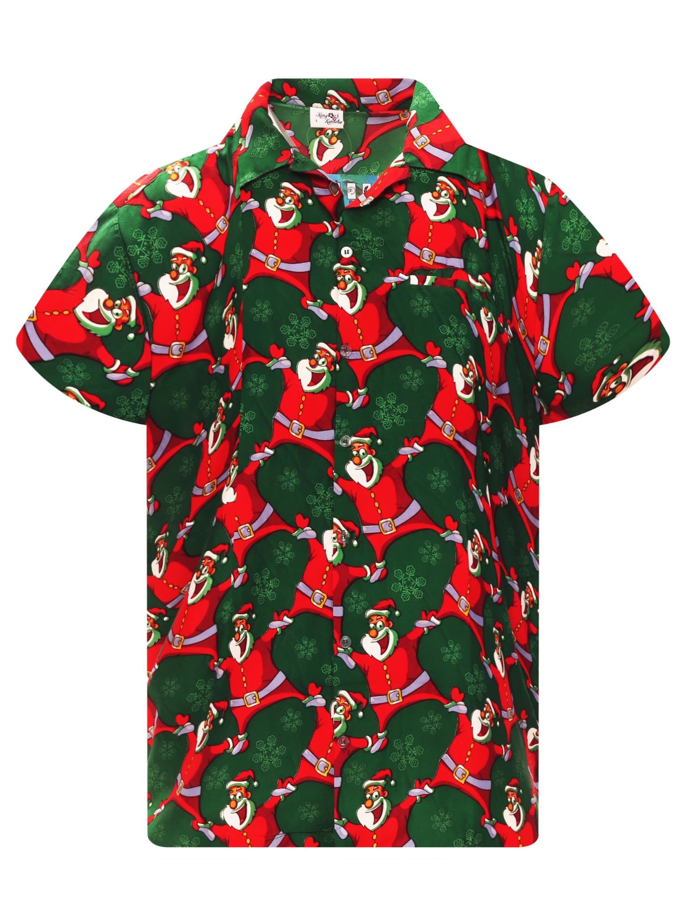 King Kameha Hemd 'Christmas Laughing Santa'‌‌‌‌‌‌‌‌‌ in Grün: Vorderseite