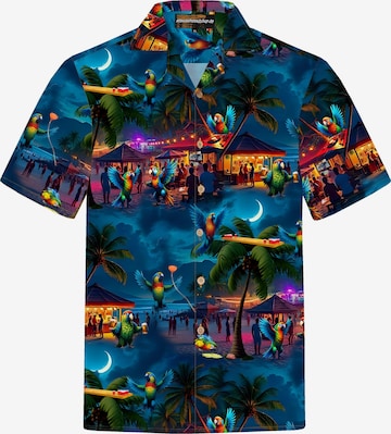 Hawaiihemdshop.deRegular Fit Košulja 'Hawaiihemd Party Parrots' - plava boja: prednji dio