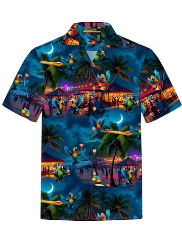 Hawaiihemdshop.de Regular Fit Skjorte 'Hawaiihemd Party Parrots' i blå: forside