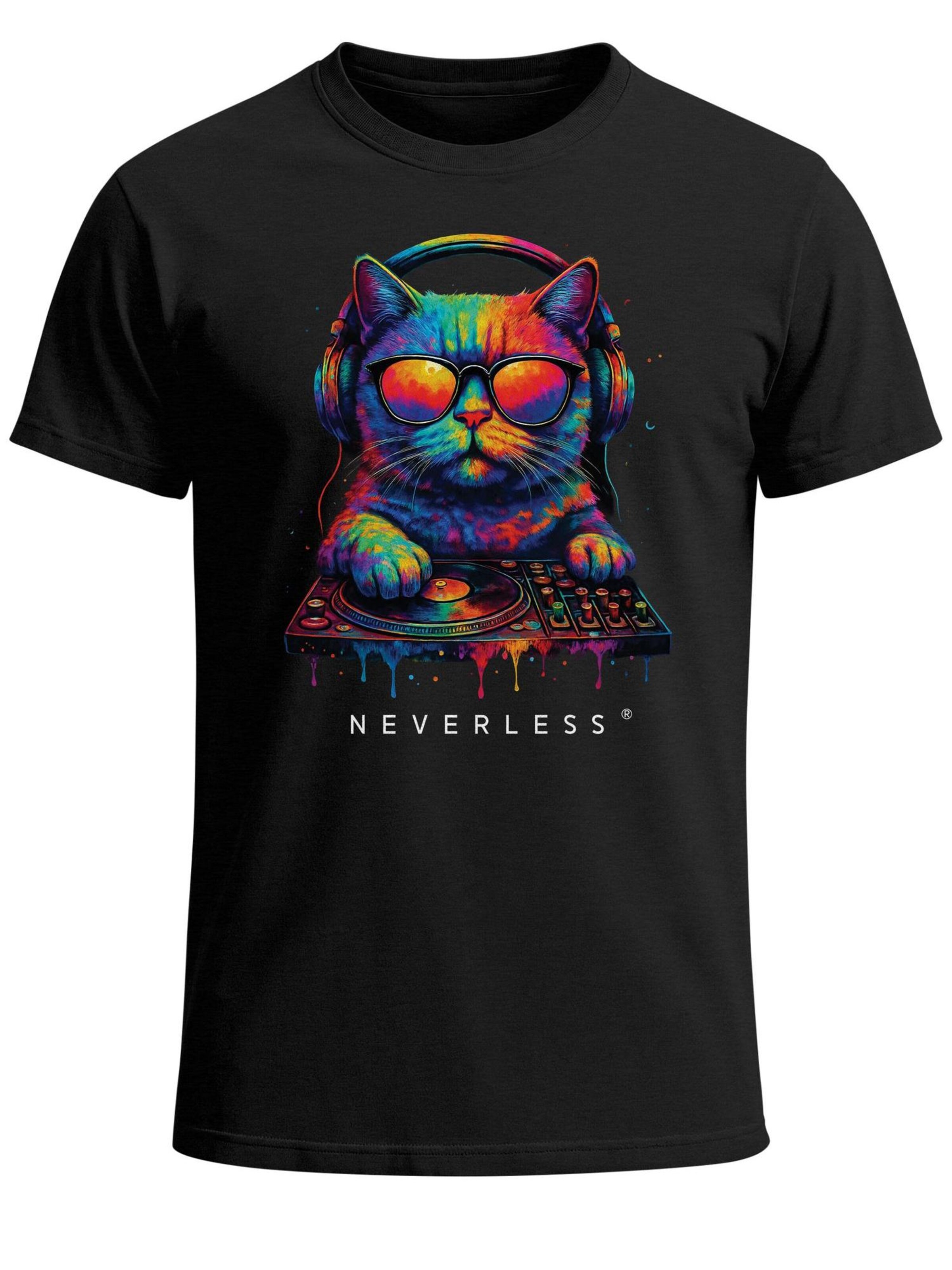 Neverless Shirt 'DJ Cat' in Black: front