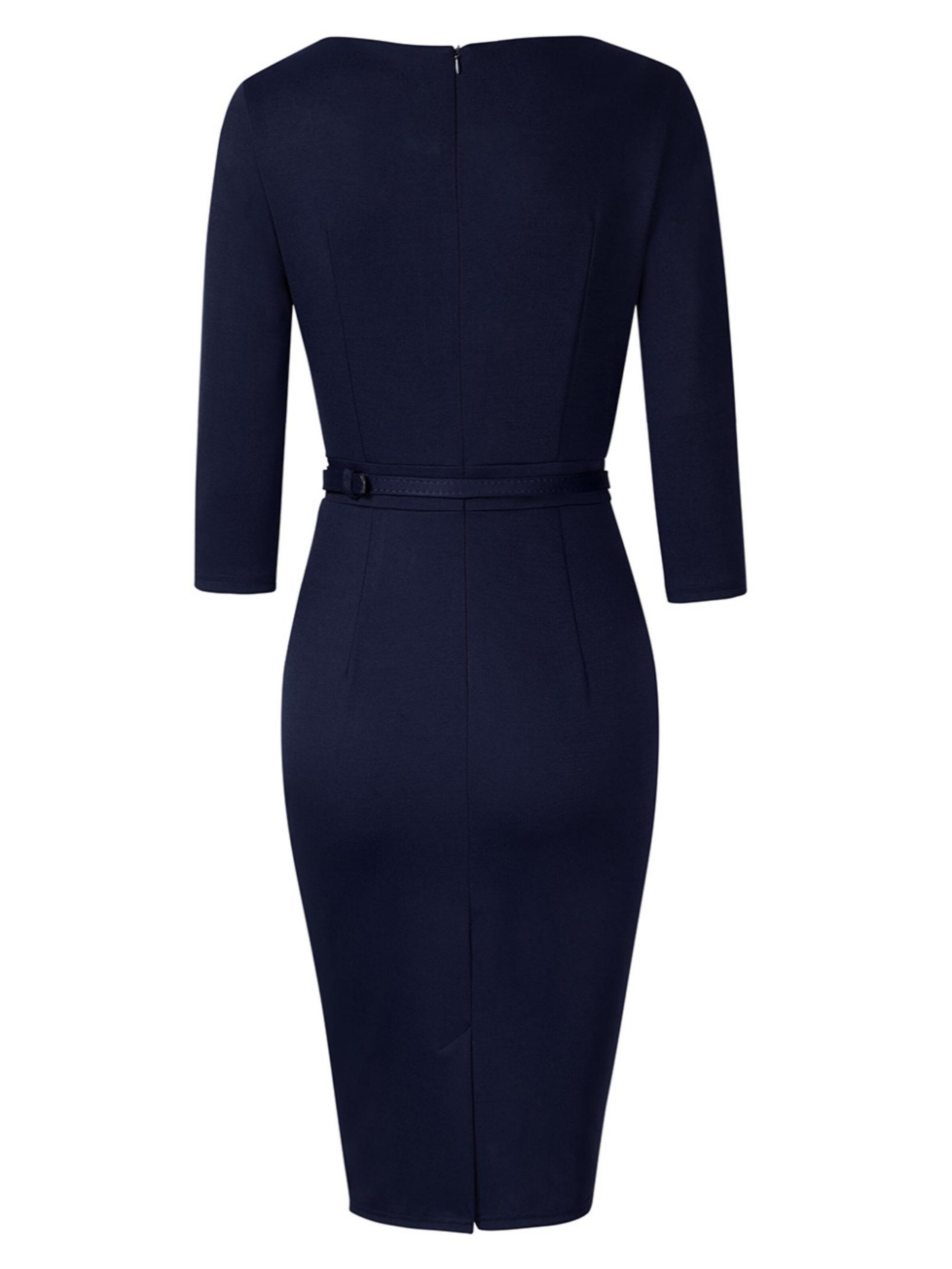KoJooin Kleid 'Damen Kleider Elegante Bleistiftkleider 3/4 Ärmeln Kurze Faltenkleider'‌‌‌‌ in Blau